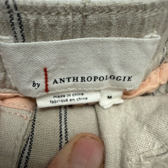 Anthropologie Beige Striped High Waist Cropped Linen Blend Pants - Picture 5 of 10
